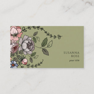 Carte De Visite Élégant Boho Floral Botanical Professionnel