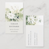 Carte De Visite Élégant Boho moderne Abstrait vert blanc floral (Devant / Derrière)