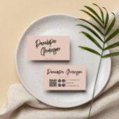 Carte De Visite Elégant Boho Pale Rose QR Code Moderne Unique Fill