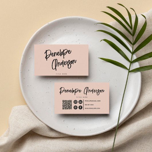 Carte De Visite Elégant Boho Pale Rose QR Code Moderne Unique Fill