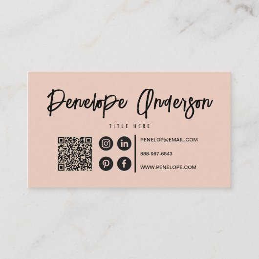 Carte De Visite Elégant Boho Pale Rose QR Code Moderne Unique Fill (Dos)