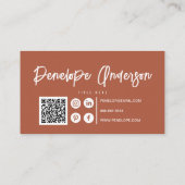 Carte De Visite Elégant Boho Terracotta Burnt Orange QR Code Chic (Dos)