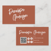 Carte De Visite Elégant Boho Terracotta Burnt Orange QR Code Chic (Devant / Derrière)