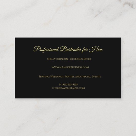 Carte De Visite Élégant Boisson Or Splash Événements Bartender (Dos)