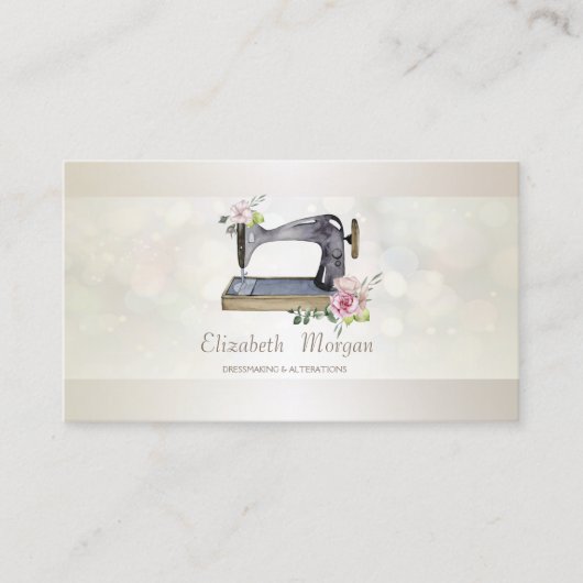 Carte De Visite Élégant Bokeh à coudre professionnel floral (Devant)