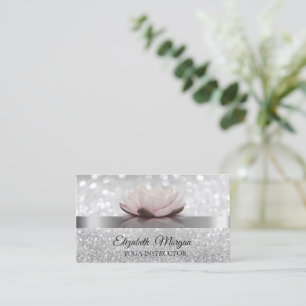 Carte De Visite Élégant Bokeh Argent, Professeur de Yoga Fleur de