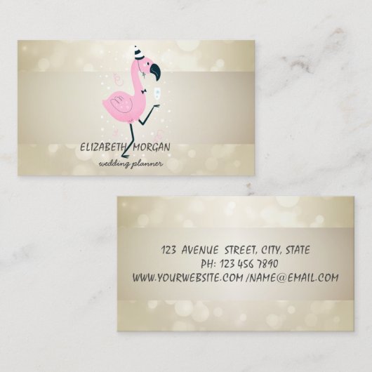 Carte De Visite Elégant Bokeh, Bande, Flamant rose rose Cool (Devant / Derrière)