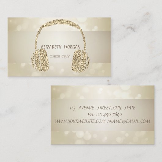 Carte De Visite Élégant Bokeh, casque Parties scintillant or (Devant / Derrière)