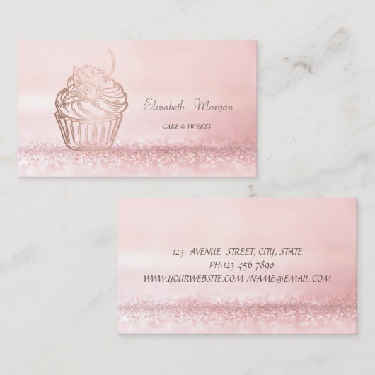 Carte De Visite Élégant Bokeh Gâteaux, Cupcake (Devant / Derrière)