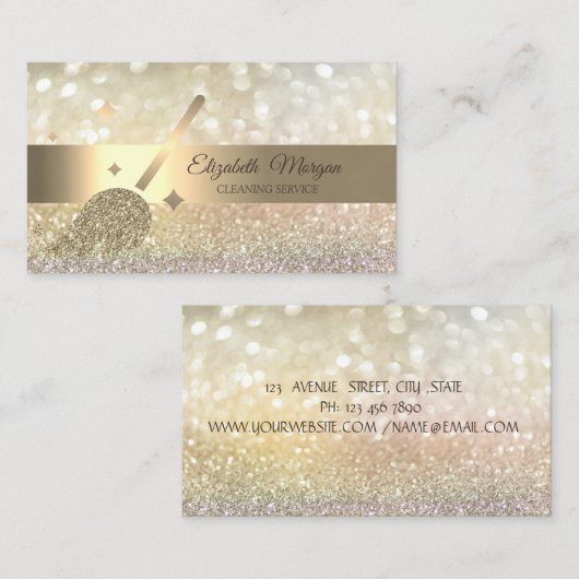 Carte De Visite Elégant Bokeh Gold Parties scintillant Broom (Devant / Derrière)
