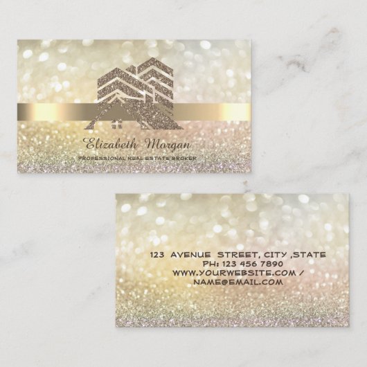 Carte De Visite Elégant Bokeh Gold Parties scintillant House Toit (Devant / Derrière)