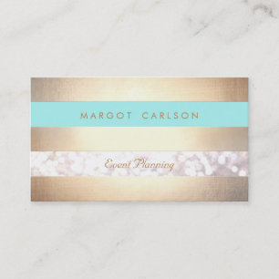 Carte De Visite Elégant Bokeh Gold Striped Light Turquoise Chic