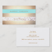 Carte De Visite Elégant Bokeh Gold Striped Light Turquoise Chic (Devant / Derrière)