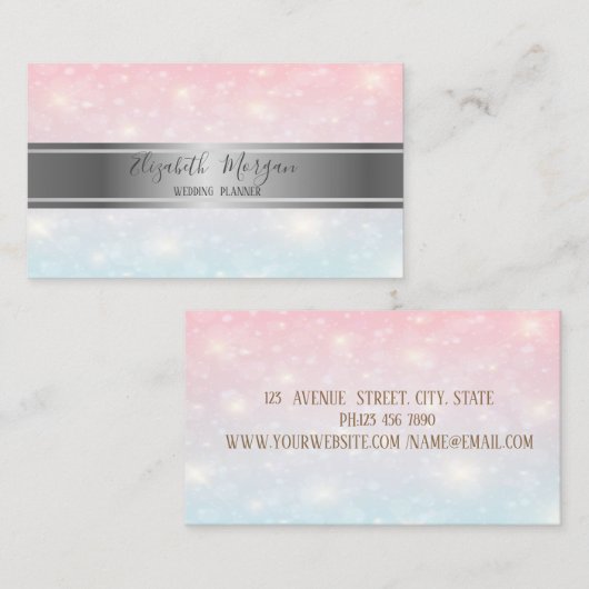 Carte De Visite Élégant Bokeh moderne tendance en argent, Stripe (Devant / Derrière)