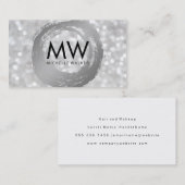 Carte De Visite Elégant Bokeh Mongram Artistic Silver brossé (Devant / Derrière)