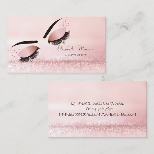 Carte De Visite Élégant Bokeh Rose Moderne Faux Lashes (Devant / Derrière)