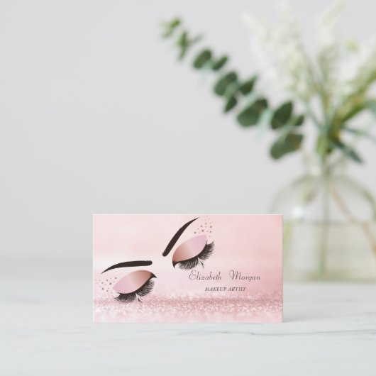 Carte De Visite Élégant Bokeh Rose Moderne Faux Lashes (Debout devant)