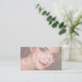 Carte De Visite Elegant Bold Script Blush Pink Photo Makeup (Debout devant)