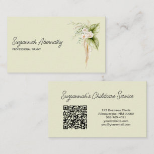 Carte De Visite Élégant bordure florale droite avant QR Code retou