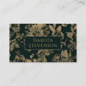 Carte De Visite Élégant botanique | Flore vert foncé et or (Devant)