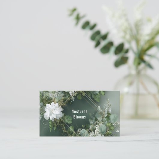 Carte De Visite Elégant Botanique Verdure Sage Vert & Or (Debout devant)