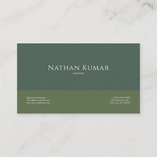 Carte De Visite Elégant Botanique Verdure Sage Vert & Or (Dos)