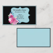 Carte De Visite Elégant Bouquet Floral Bleu Noir (Devant / Derrière)