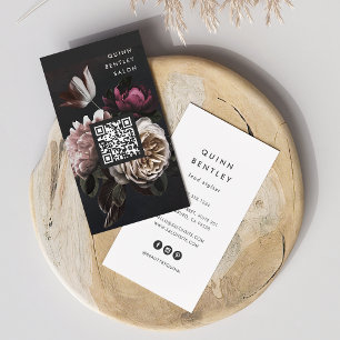 Carte De Visite Elégant Bouquet floral foncé Code QR vertical