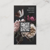 Carte De Visite Elégant Bouquet floral foncé | Code QR vertical (Devant)
