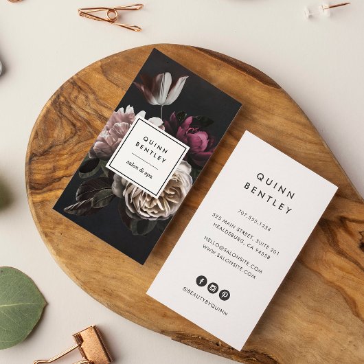 Carte De Visite Elégant Bouquet floral foncé | vertical