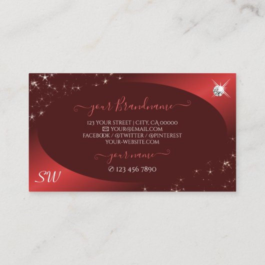 Carte De Visite Elégant Bourgogne Rouge Parties scintillant Étoile (Dos)