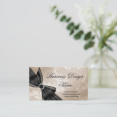 Carte De Visite Elégant Bow en Fleur Beige Fleur Noir Diamant (Debout devant)