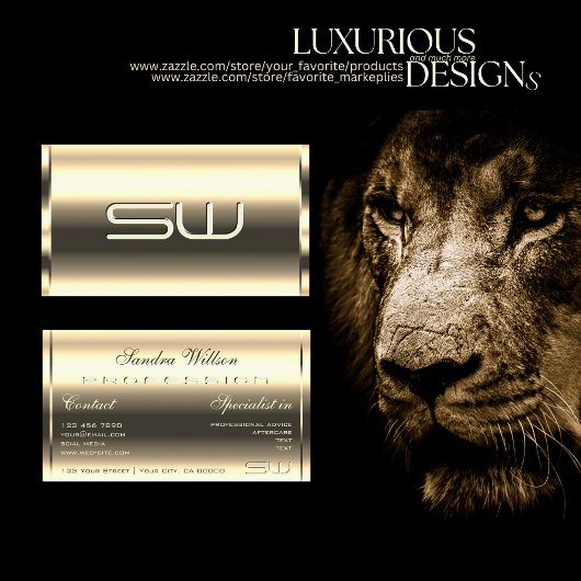 Carte De Visite Élégant brillant doré optique 3D Monogramme