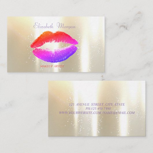 Carte De Visite Élégant brillant, Faux Gold, Lèvres (Devant / Derrière)