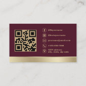 Carte De Visite Elegant Burgundy Gold Logo QR Code Photo (Dos)