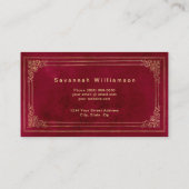 Carte De Visite Elégant Burgundy Gold personnalisable (Dos)
