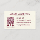 Carte De Visite Elegant Burgundy Makeup Artist with QR Code (Dos)