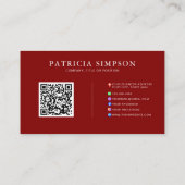 Carte De Visite Elegant Burgundy Red and Beige Cream QR Code Links (Dos)