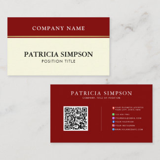 Carte De Visite Elegant Burgundy Red and Beige Cream QR Code Links