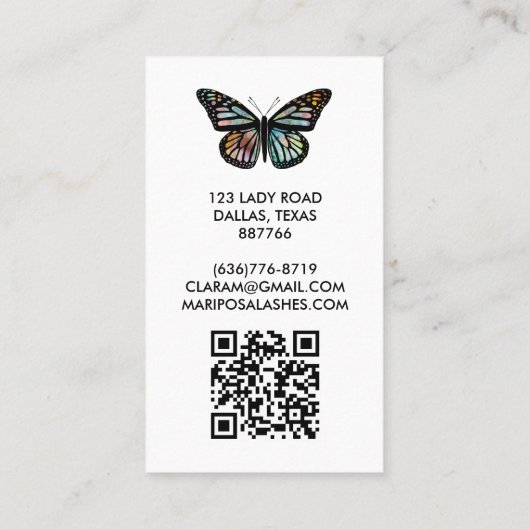 Carte De Visite Élégant Butterfly Monarch Beauté Lashes QR Code (Dos)