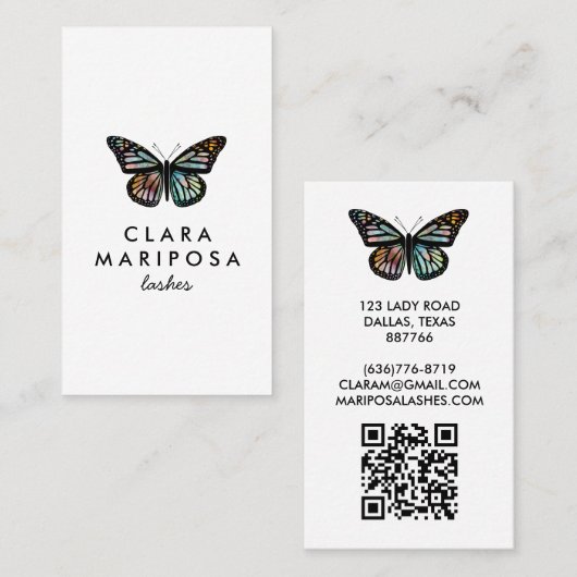 Carte De Visite Élégant Butterfly Monarch Beauté Lashes QR Code (Devant / Derrière)
