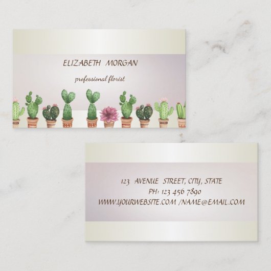 Carte De Visite Élégant Cactus à bande chic (Devant / Derrière)