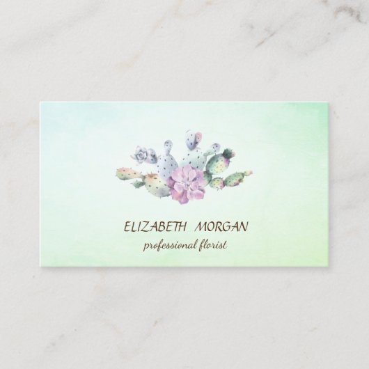 Carte De Visite Élégant Cactus Succulent Vert (Devant)
