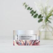 Carte De Visite Elégant cadre argenté à rayures tendance, Abstrait (Debout devant)