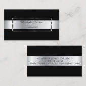 Carte De Visite Elégant cadre Black Stripe Silver tendance (Devant / Derrière)
