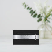 Carte De Visite Elégant cadre Black Stripe Silver tendance (Debout devant)