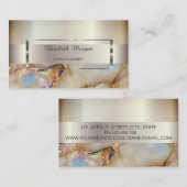 Carte De Visite Elégant cadre d'argent à rayures tendance, Marbre (Devant / Derrière)