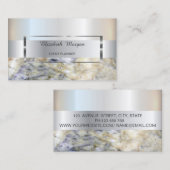 Carte De Visite Elégant cadre d'argent à rayures tendance, Marbre  (Devant / Derrière)