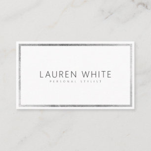 Carte De Visite Élégant cadre de feuille argent tendance minimalis