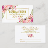 Carte De Visite Élégant cadre d'or rose Floral (Devant / Derrière)